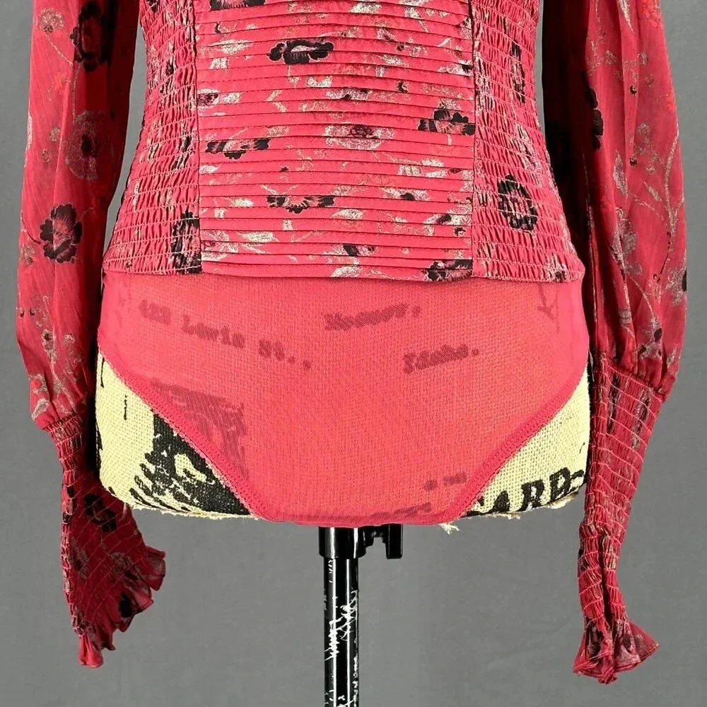 Free People‎ Bodysuit Women S? Floral Sweatheart Neck Ruched Flirty Date Night